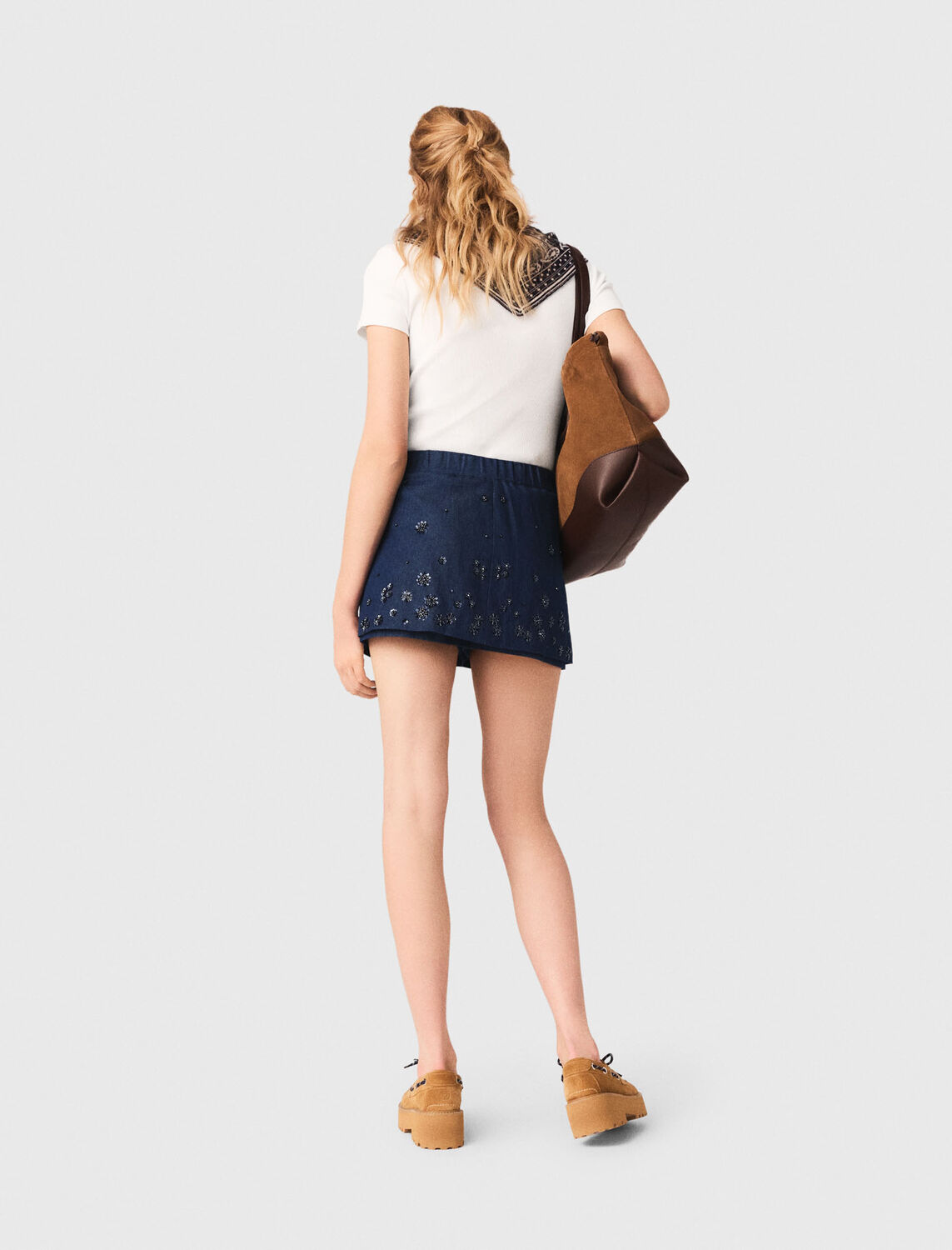Embroidered layered denim shorts - Skirts & Shorts - MAJE