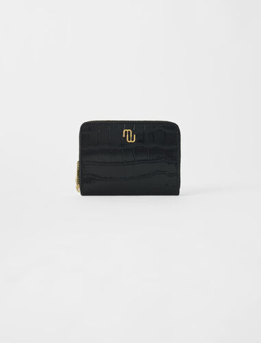 Croc-effect embossed leather wallet : Small leather goods color Black