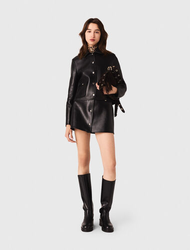 Cropped leather jacket : Blazers & Jackets color Black