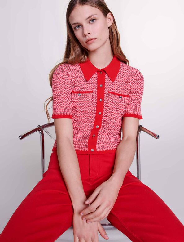Cropped herringbone polo shirt : Tops color Red