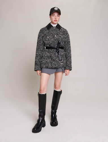 Short tweed coat : Coats color Black / White