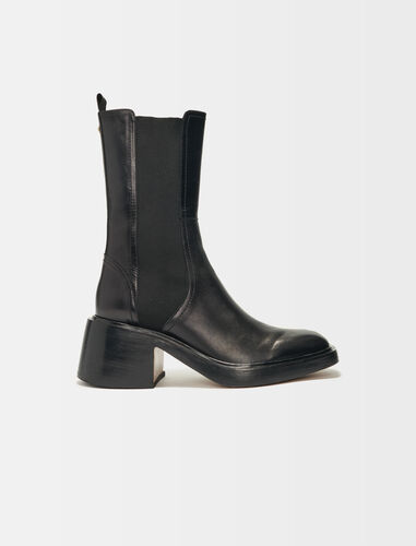 Medium-high leather boots : Booties & Boots color Black