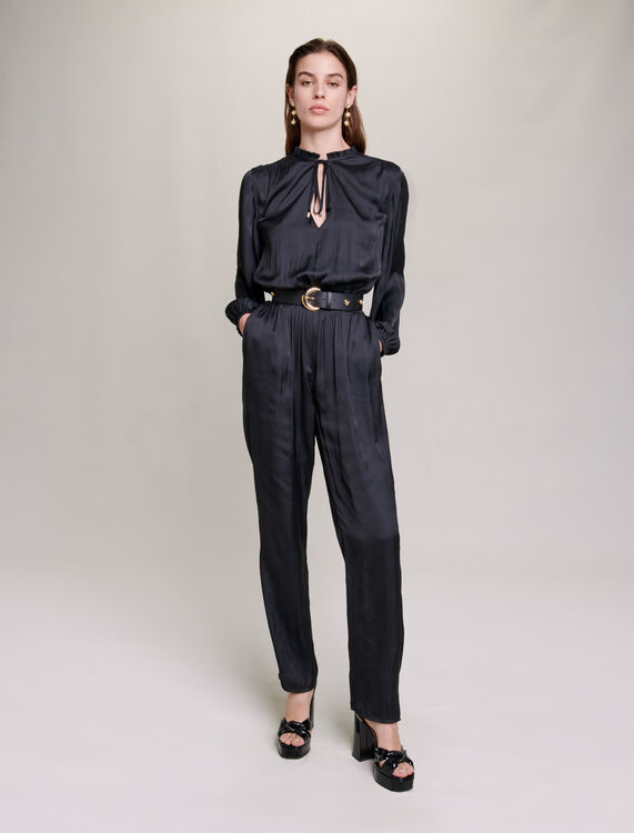 Long black cinched jumpsuit - Jumpshort & Jumpsuits - MAJE