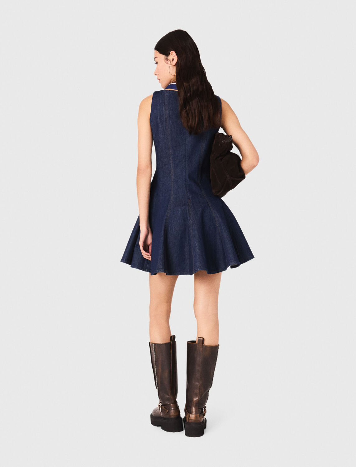Short denim dress with ruffles : Dresses color Navy