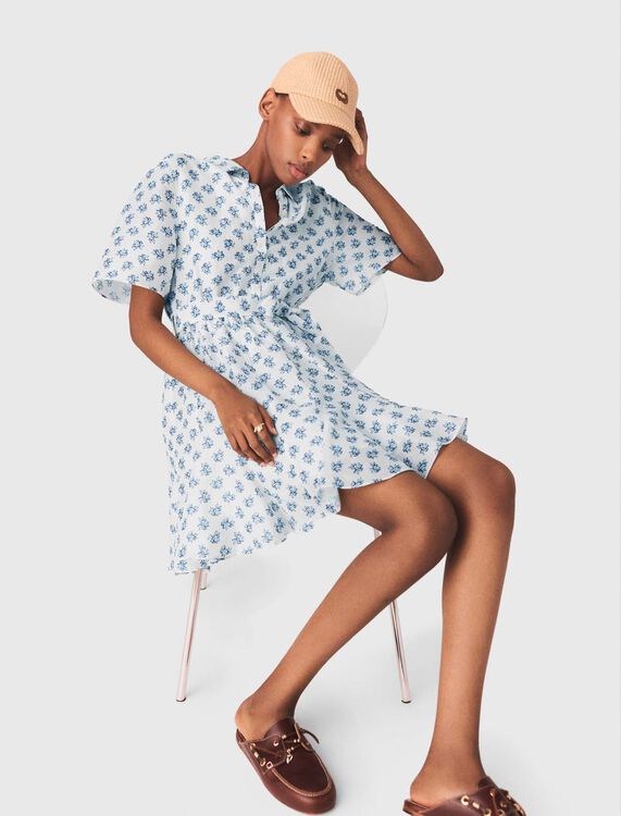 Short patterned linen-blend dress - Dresses - MAJE