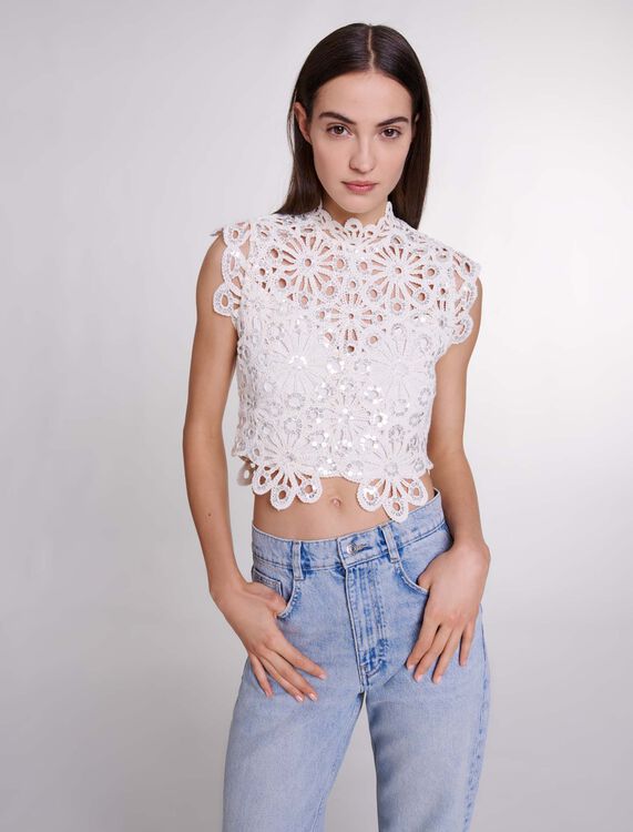 Crochet and sequin top -  - MAJE