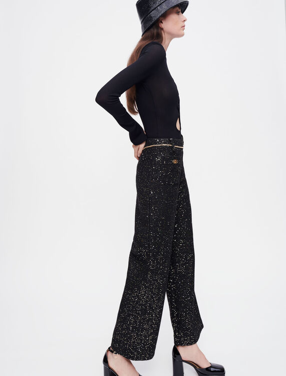 Black tweed trousers with sequins - Trousers & Jeans - MAJE