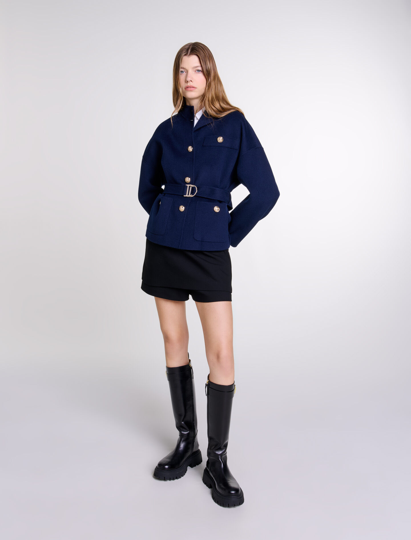 124GIFALY Belted short wool coat - Coats - Maje.com