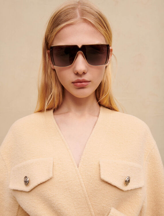 Beige wool coat with belt - Coats & Jackets - MAJE