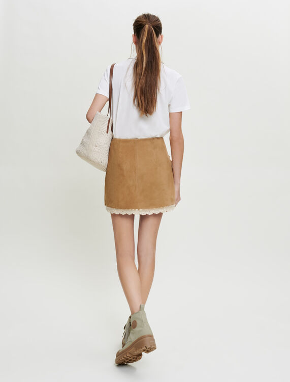 Suede skirt with crochet trim - Skirts & Shorts - MAJE