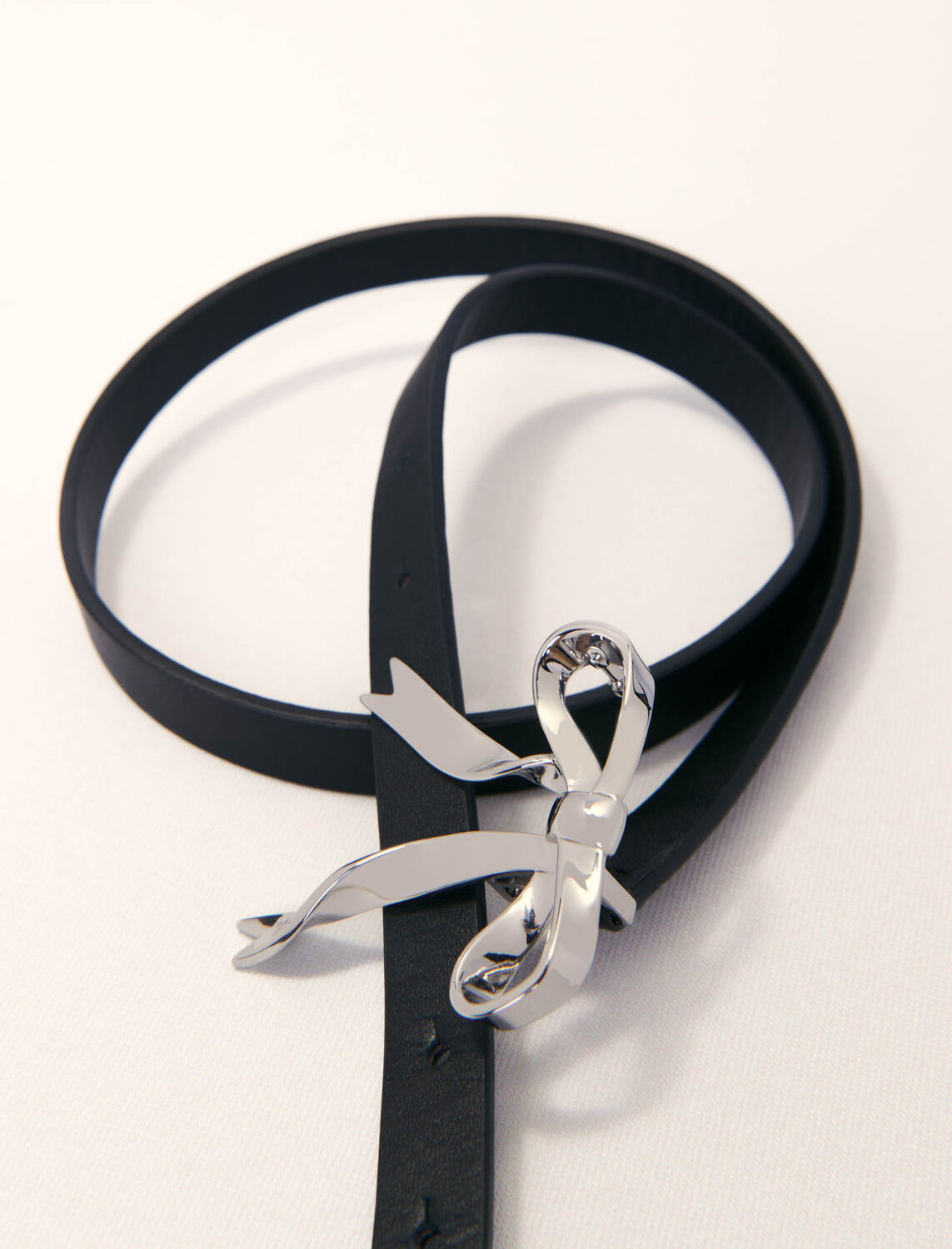 Slim leather bow belt : Belts color Black