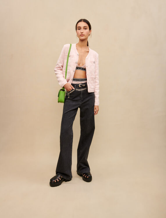 Pink textured knit cardigan - Cardigans & Sweaters - MAJE