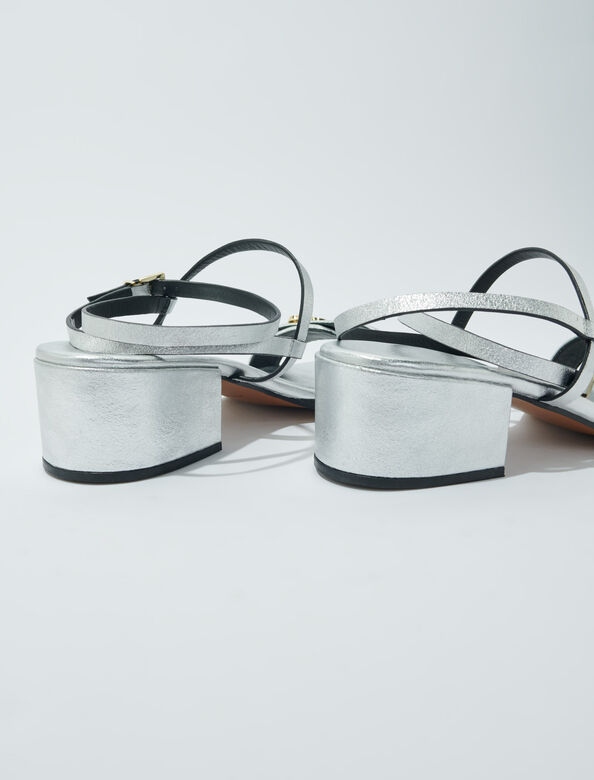 Leather strappy sandals : Sling-Back & Sandals color Silver