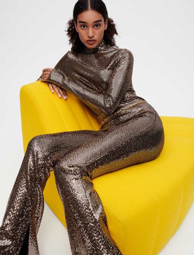 Stretch flared trousers with sequins : Trousers & Jeans color Gold