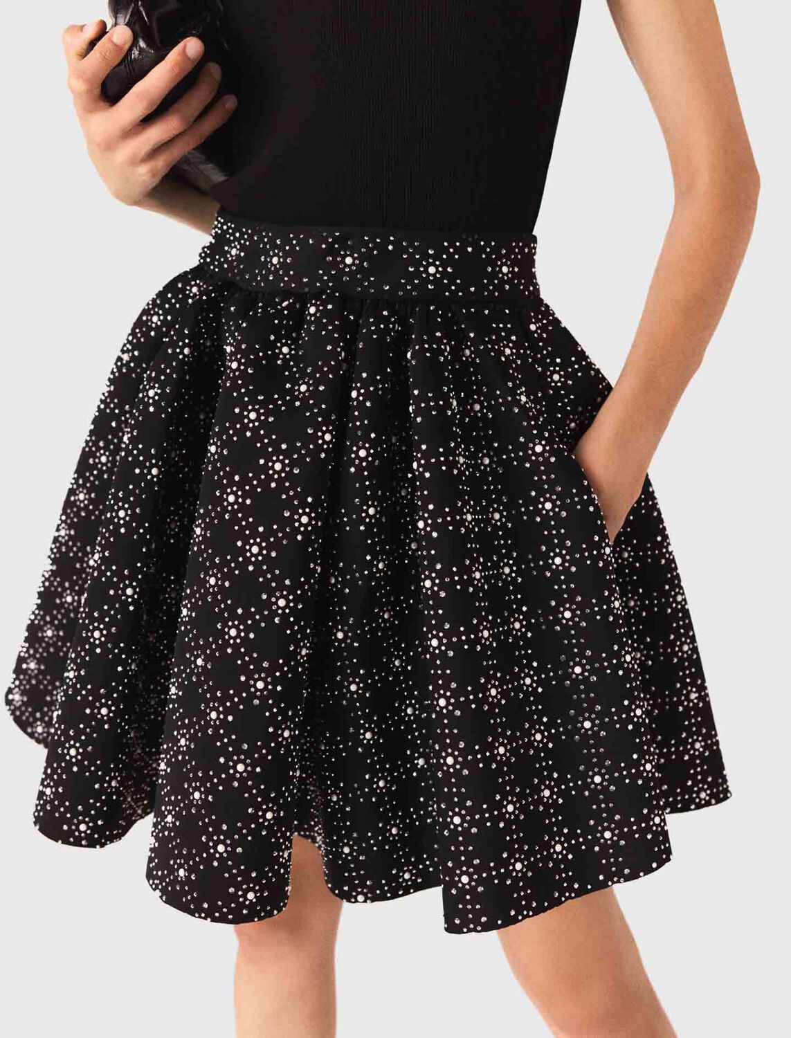 Pearl and rhinestone skater skirt : Skirts & Shorts color Black