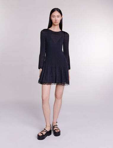 Short pleated dress : Dresses color Black