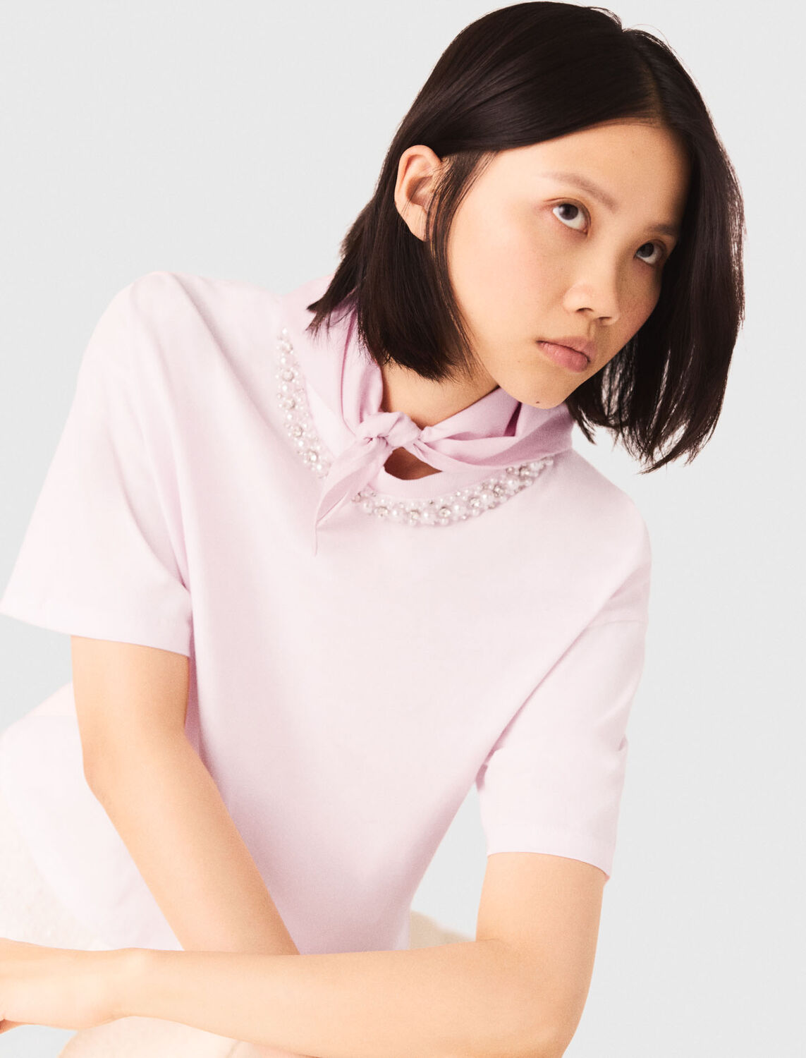 Jewellery neck T-shirt : Chinese New Year color Pink