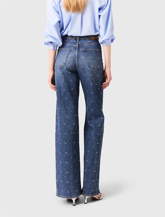 Wide-leg denim jeans with studs - Trousers & Jeans - MAJE