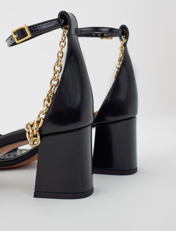 Medium heel sandals with gold-tone chain - Shoes - MAJE