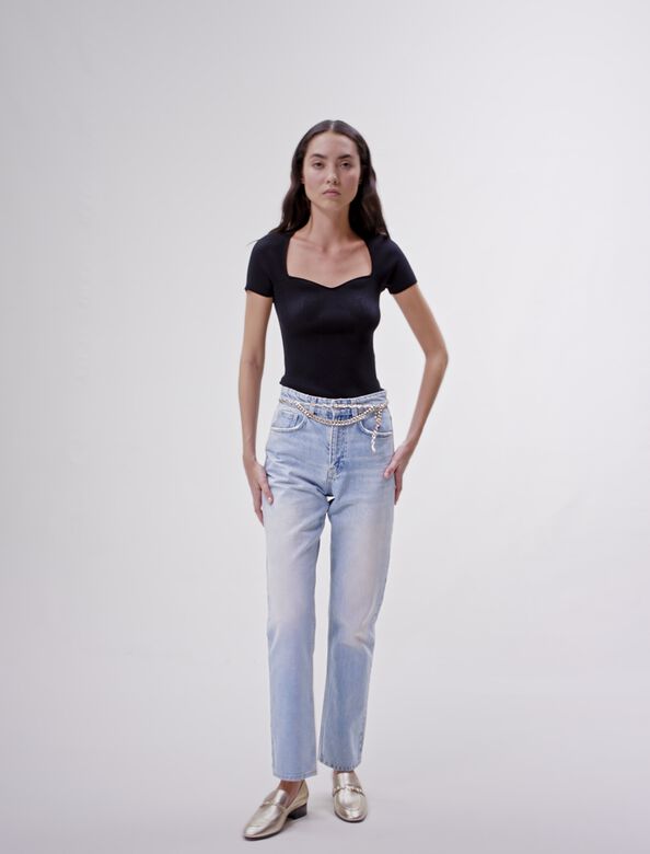 Straight jeans with jewellery belt : Trousers & Jeans color Blue