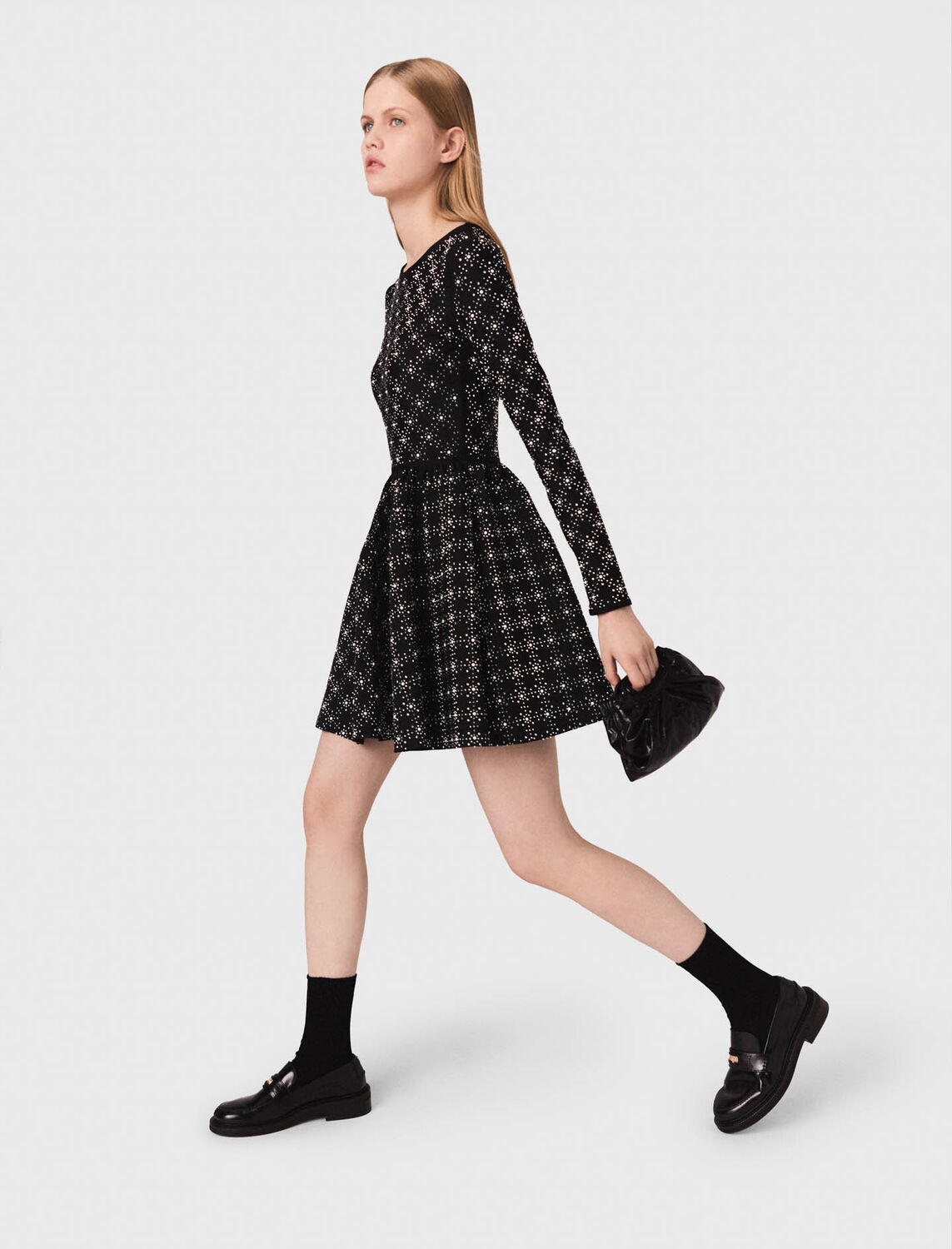 Pearl and rhinestone skater dress : Dresses color Black