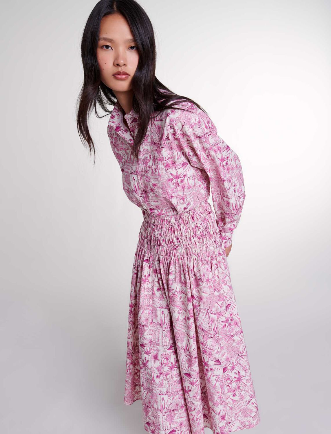 Elasticated smocked-waist skirt : Qixi Collection color 