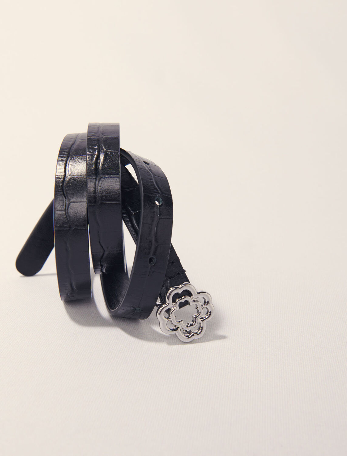 Slim mock croc leather Clover belt - Belts - MAJE