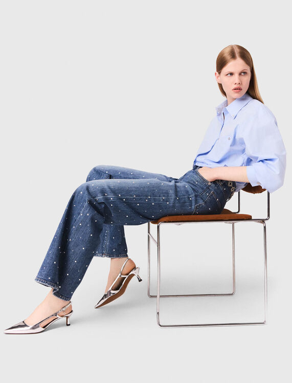 Wide-leg denim jeans with studs - Trousers & Jeans - MAJE