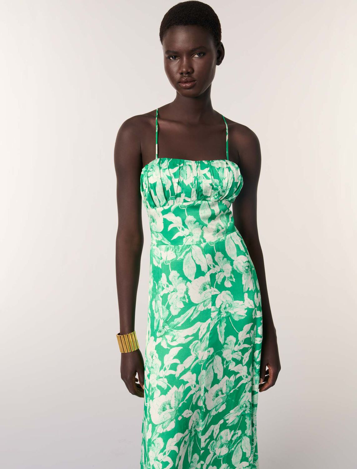 Patterned maxi dress : Dresses color Ecru/green floral print