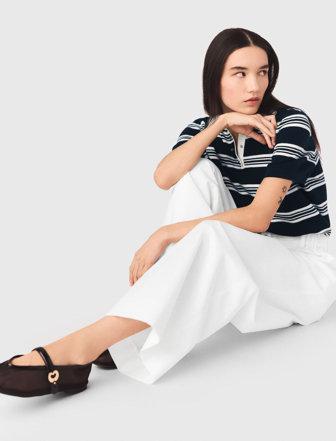 Wide-leg cotton trousers : Trousers & Jeans color White