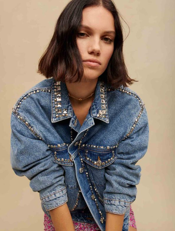 Denim jacket with rhinestones : Blazers color Light Blue
