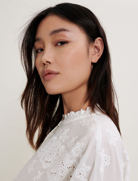 Embroidery and openwork cotton shirt : Shirts color White