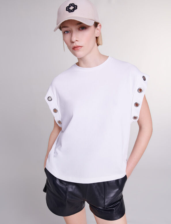 Eyelet detail T-shirt : View All color White