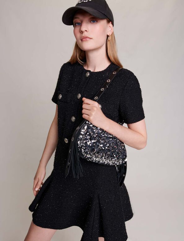 Short tweed dress : Dresses color Black