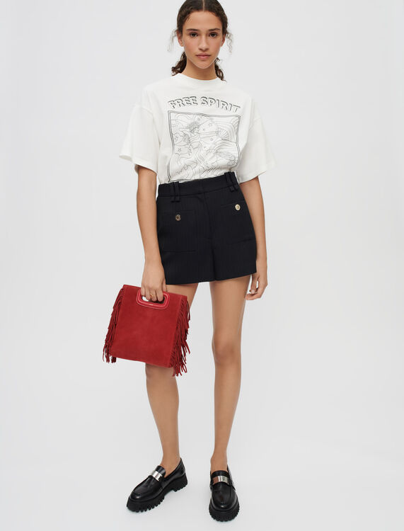 Chalk-striped shorts with metal details - Skirts & Shorts - MAJE