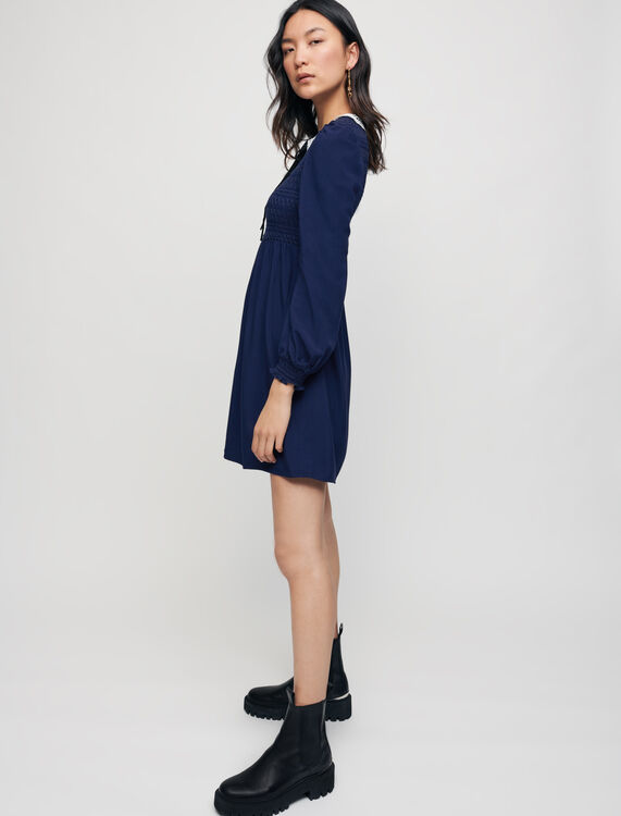 Smocked dress with guipure collar - Dresses - MAJE