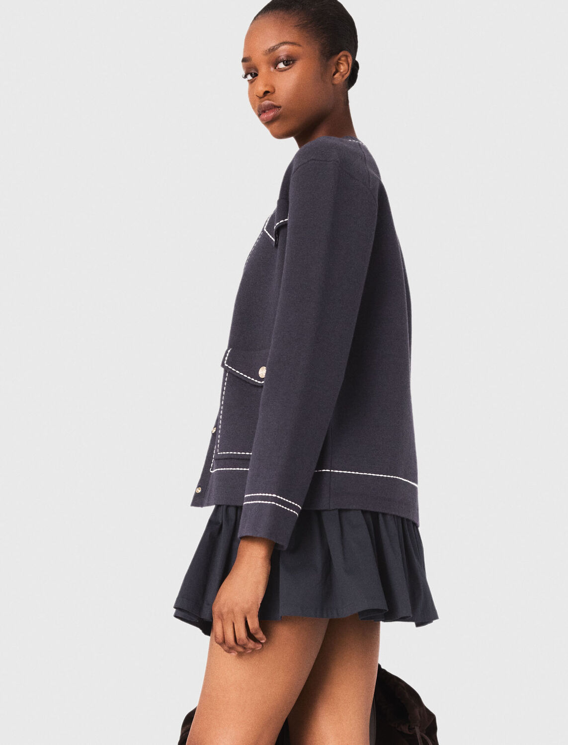 Long topstitched knit cardigan - Sweaters & Cardigans - MAJE