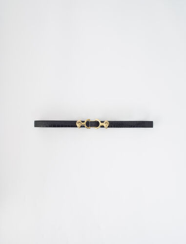 Embossed leather and lion horsebit belt : Belts color Black