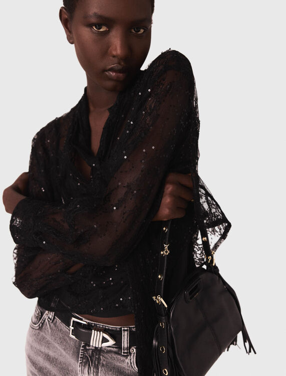 Lace pussy bow shirt - Shirts - MAJE