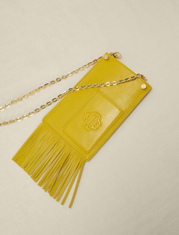 Leather phone bag with fringing : Small leather goods color Yellow