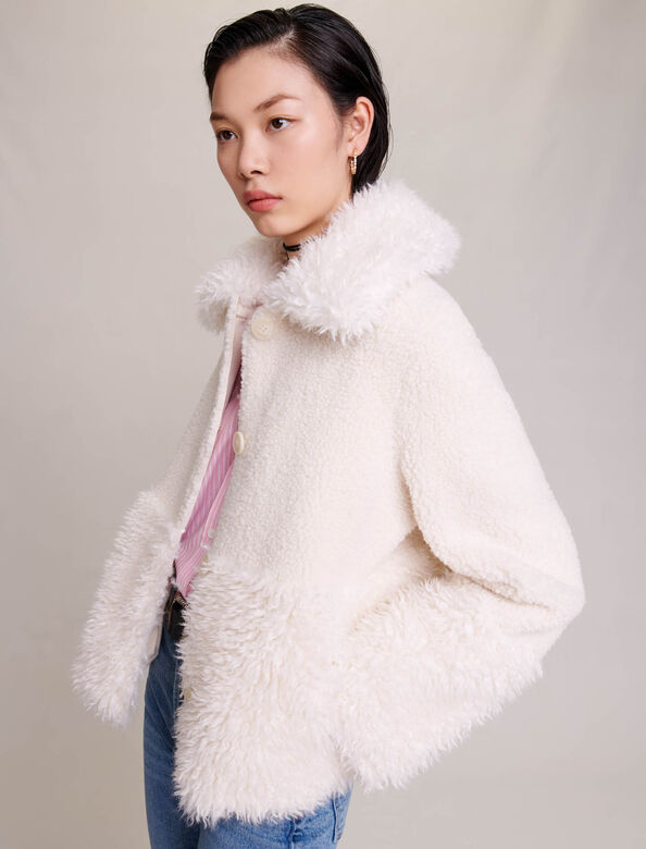 Short fake fur coat : Coats color Ecru