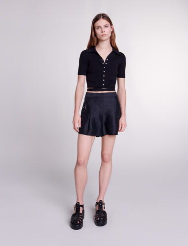 Openwork linen shorts with rivets : Skirts & Shorts color Black