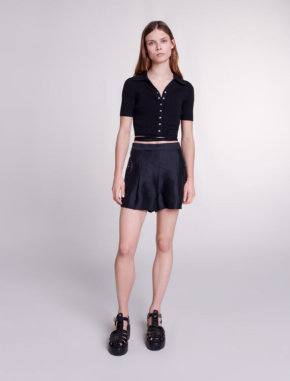 Openwork linen shorts with rivets - Skirts & Shorts - MAJE