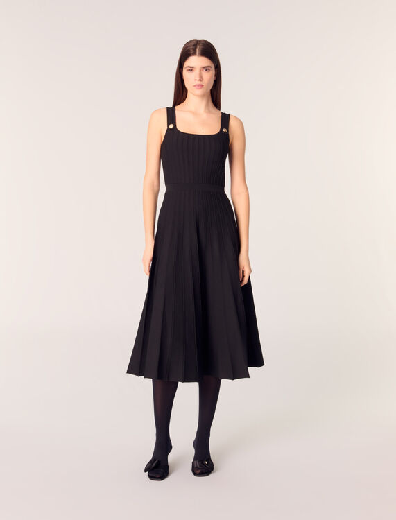 Pleated knit midi dress : Dresses color Black