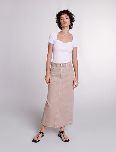 Long denim skirt : View All color Brown