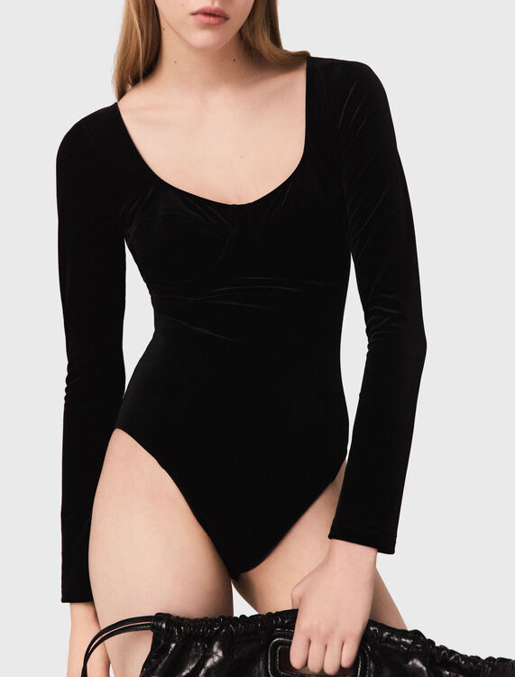 Velvet and corset detail bodysuit - Jumpshort & Jumpsuits - MAJE