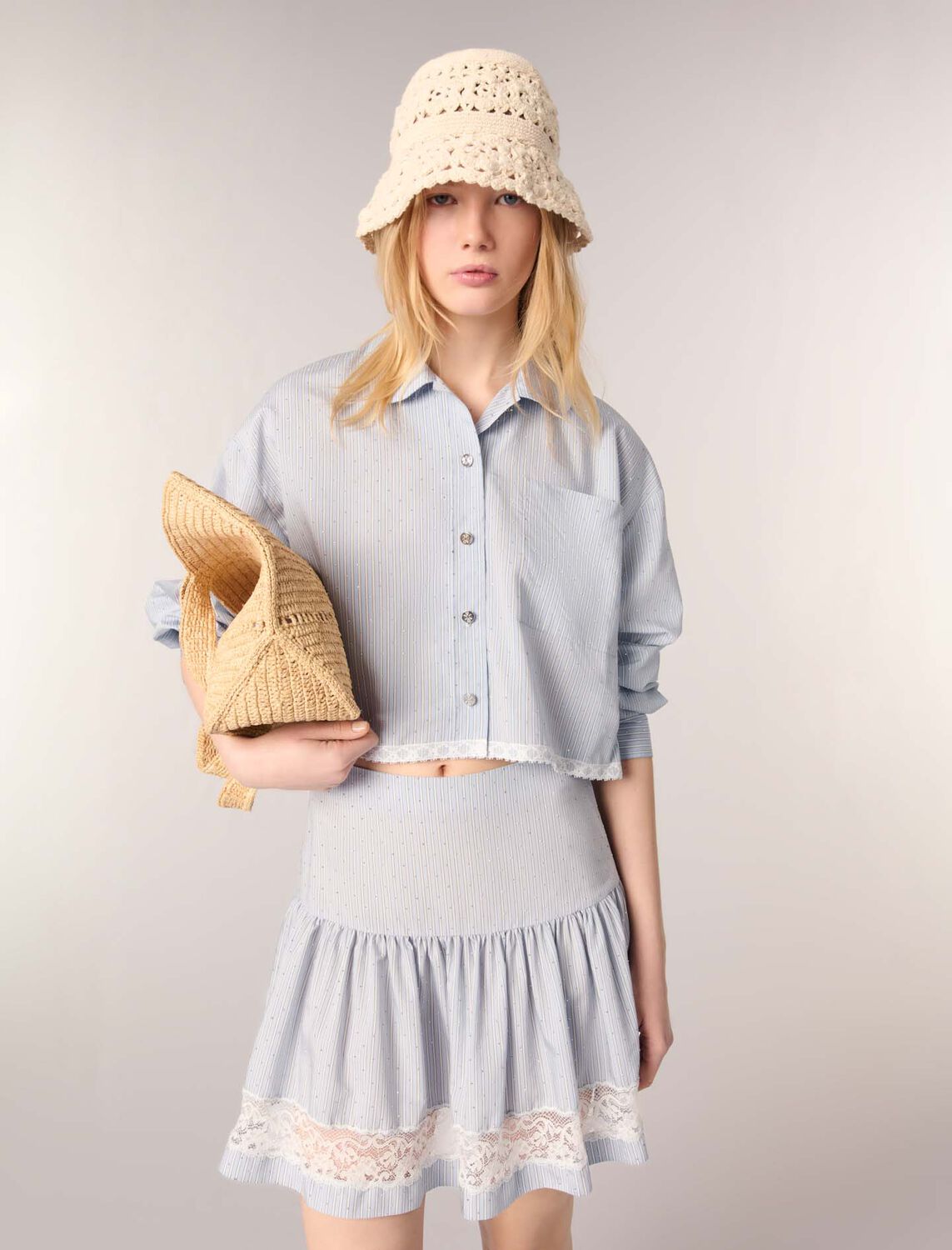 Short rhinestone striped skirt : Skirts & Shorts color Blue white stripes