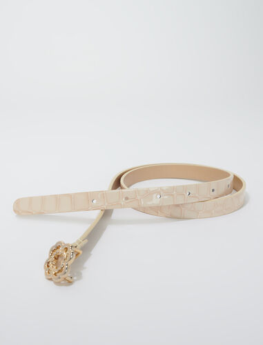 Slim leather Clover buckle belt : View All color Glossy Beige