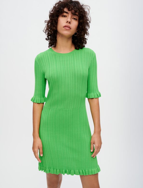 Knit dress with ruffles : Dresses color Green