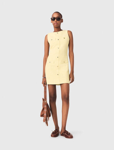 Short tweed dress : Dresses color Pale Yellow